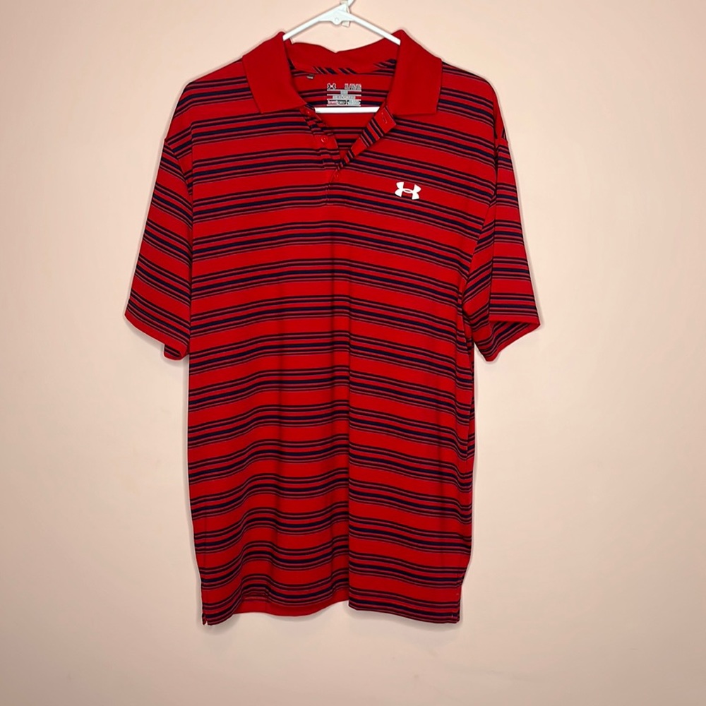 Under Armour Red and Black Striped Polo Shirt